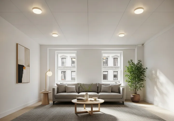 Palo Alto apartment living room with a professionally soundproofed ceiling and modern decor