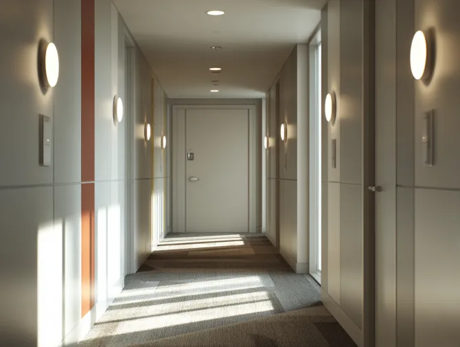 Premium solid-core door in Palo Alto apartment hallway