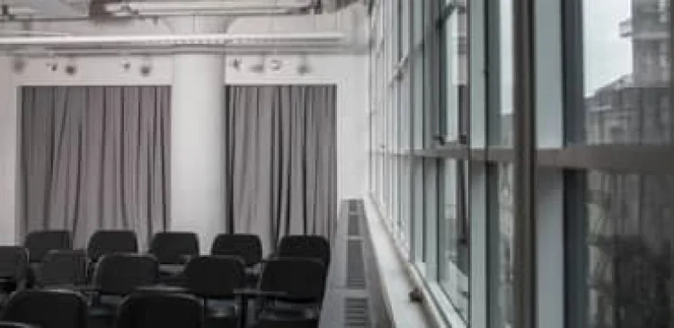 Acoustic curtains and floor-to-ceiling windows in Palo Alto conference room